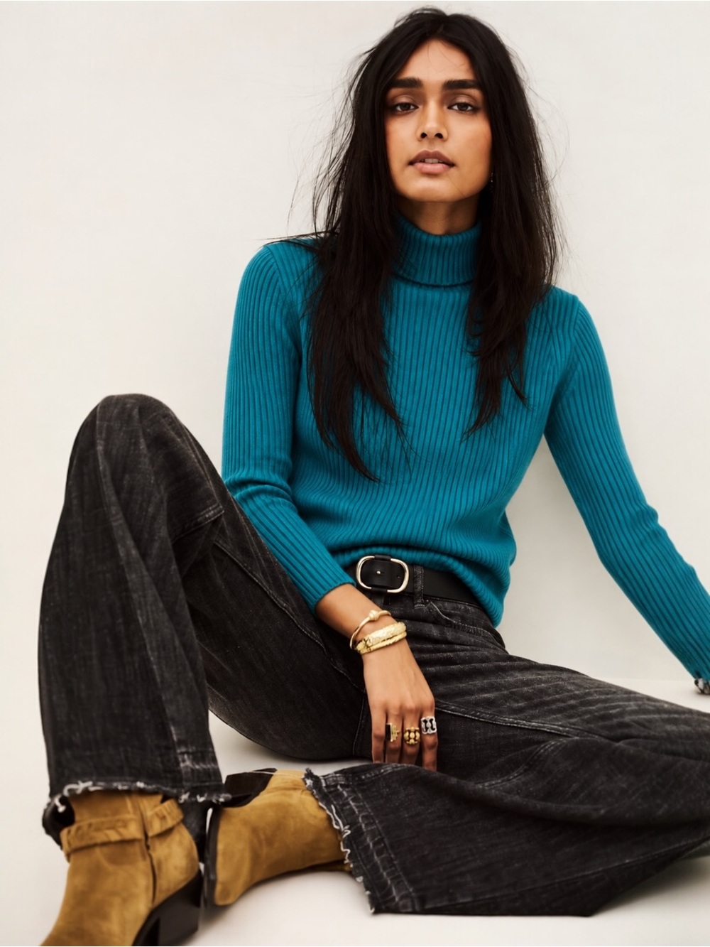 NWT Woolworths Classic Ribbed Knit Turtleneck Sweater Turquoise L